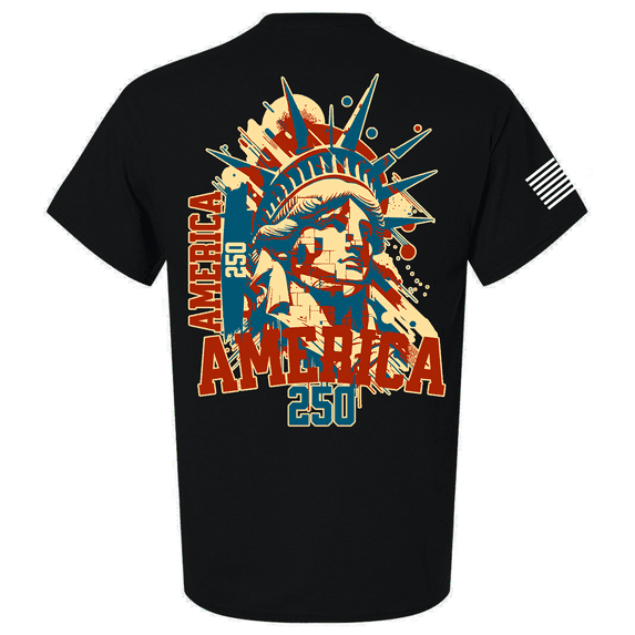 Patriot Pride Men's Graphic T-Shirt - Abstract Red & Blue Statue of Liberty, 250th Anniversary Design-Black-xl