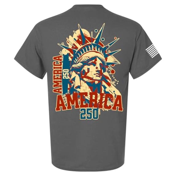 Patriot Pride Men's Graphic T-Shirt - Abstract Red & Blue Statue of Liberty, America 250 Design-Charcoal-5xl