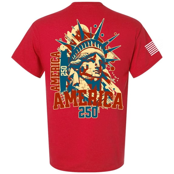 Patriot Pride Men's Graphic T-Shirt - Abstract Red & Blue Statue of Liberty, America 250 Design-Red-XXL