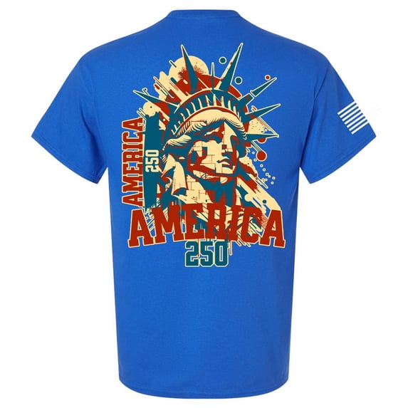 Patriot Pride Men's Graphic T-Shirt - Abstract Red & Blue Statue of Liberty, America 250 Design-Royal-Small
