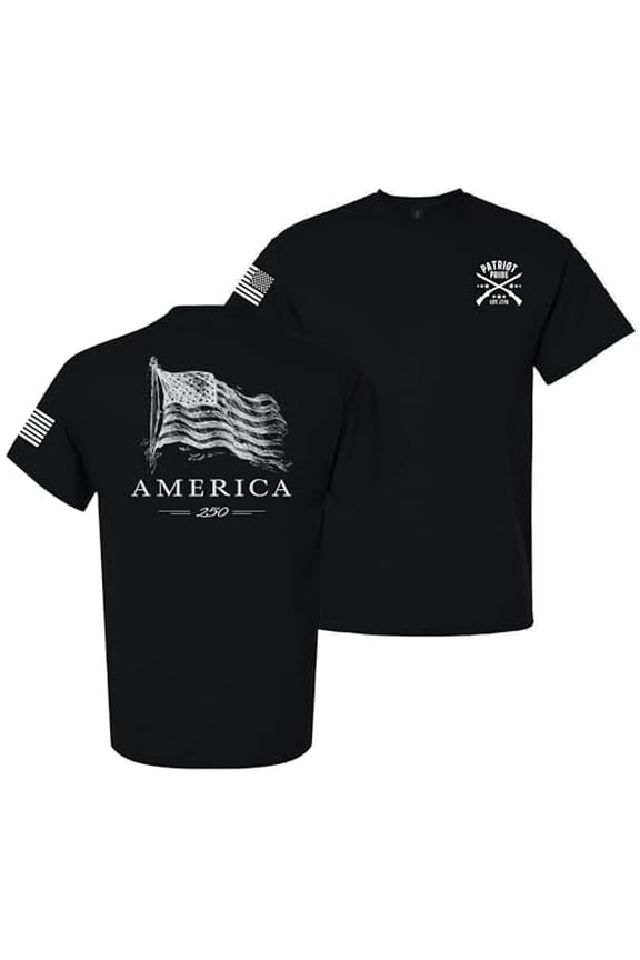 Patriot Pride Men’s Graphic T-Shirt – America's 250th Anniversary Waving Flag Tribute Design, Black, Medium