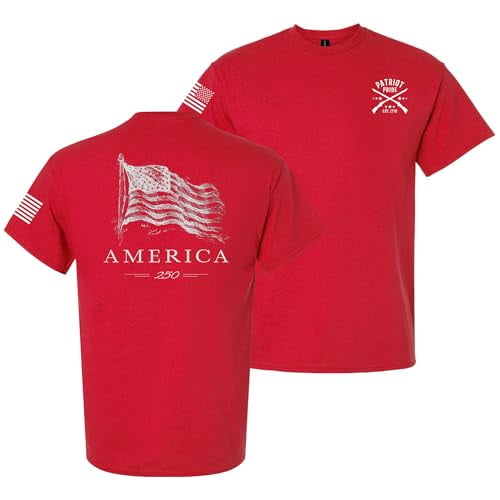 Patriot Pride Men’s Graphic T-Shirt – America's 250th Anniversary Waving Flag Tribute Design, Red, XX-Large