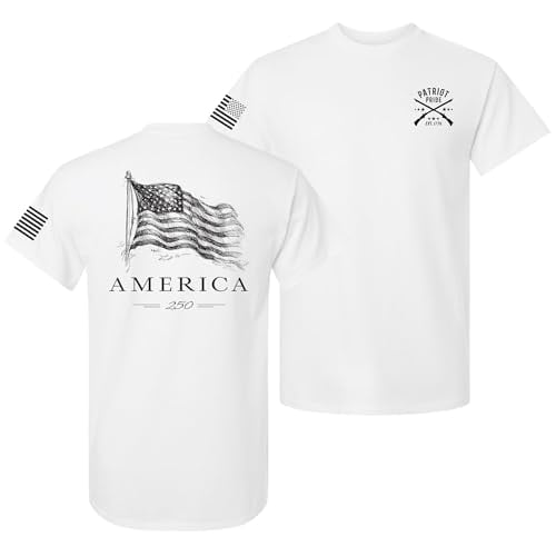 Patriot Pride Men’s Graphic T-Shirt – America's 250th Anniversary Waving Flag Tribute Design, White, XX-Large