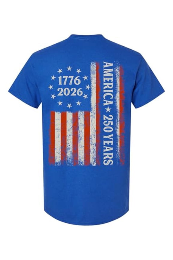 Patriot Pride Men's Graphic T-Shirt - Distressed American Flag America 250 Years 1776-2026 Circular Stars Design-Antique Royal-XXL