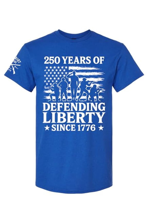 Patriot Pride Men's Graphic T-Shirt - Soliders in American Flag, 250 Years of Defending Liberty Since 1776 Design-Antique Royal-XXXL