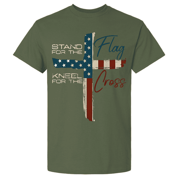 Patriot Pride Men's Graphic T-Shirt - Stand for the Flag, Kneel for the Cross, American Flag Cross Design-Military-4xl