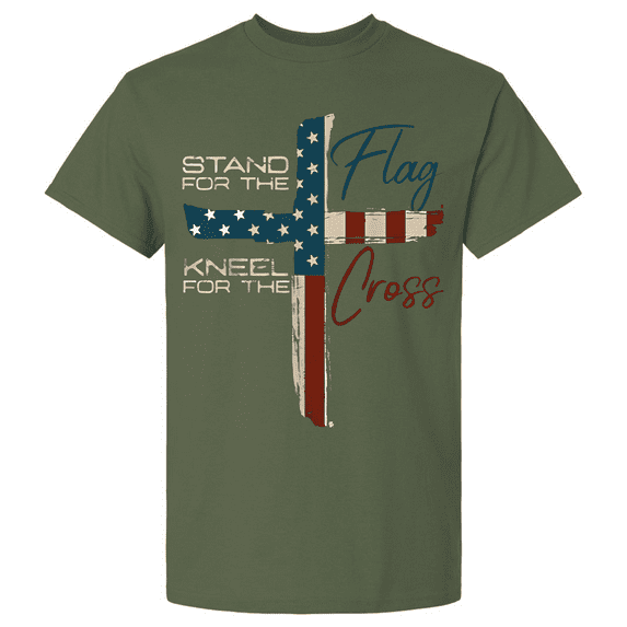Patriot Pride Men's Graphic T-Shirt - Stand for the Flag, Kneel for the Cross, American Flag Cross Design-Military-xxxl