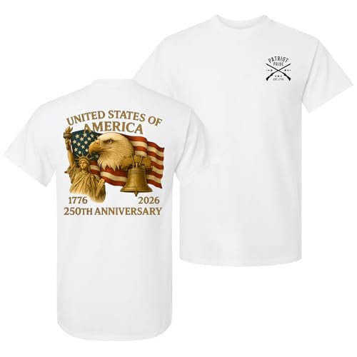 Patriot Pride Men’s Graphic T-Shirt – United States of America 250th Anniversary 1776–2026 Liberty, Eagle & Flag Design, White, Small