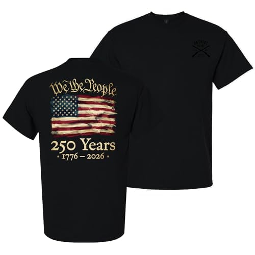 Patriot Pride Men’s Graphic T-Shirt – We The People 250 Years 1776–2026 American Flag Design -Black-4XL