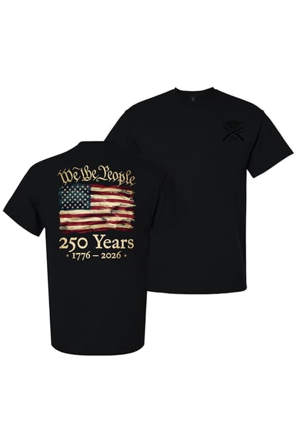 Patriot Pride Men’s Graphic T-Shirt – We The People 250 Years 1776–2026 American Flag Design -Black-Large