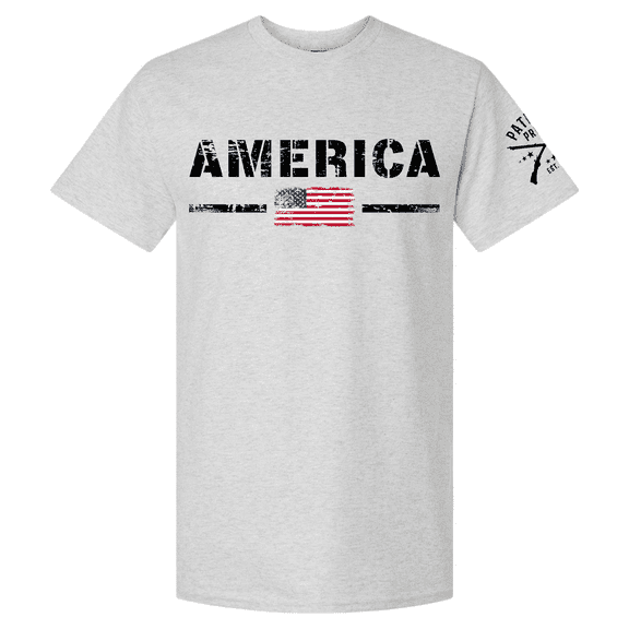 Patriot Pride Men's Patriotic Graphic T-Shirt - Distressed Bold America Lettering With American Flag Design-Ash-xl