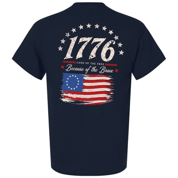 Patriot Pride Men's Patriotic USA Flag 250 Years Short Sleeve Graphic T-Shirt - Land of The Free, Home of The Brave-Navy-Small