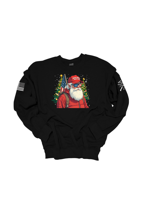 Patriot Pride Men's Political Christmas Santa Claus Wearing Trump MAGA Cap Crewneck Sweatshirt-Black-Large