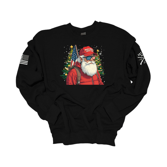 Patriot Pride Men's Political Christmas Santa Claus Wearing Trump MAGA Cap Crewneck Sweatshirt-Black-Medium