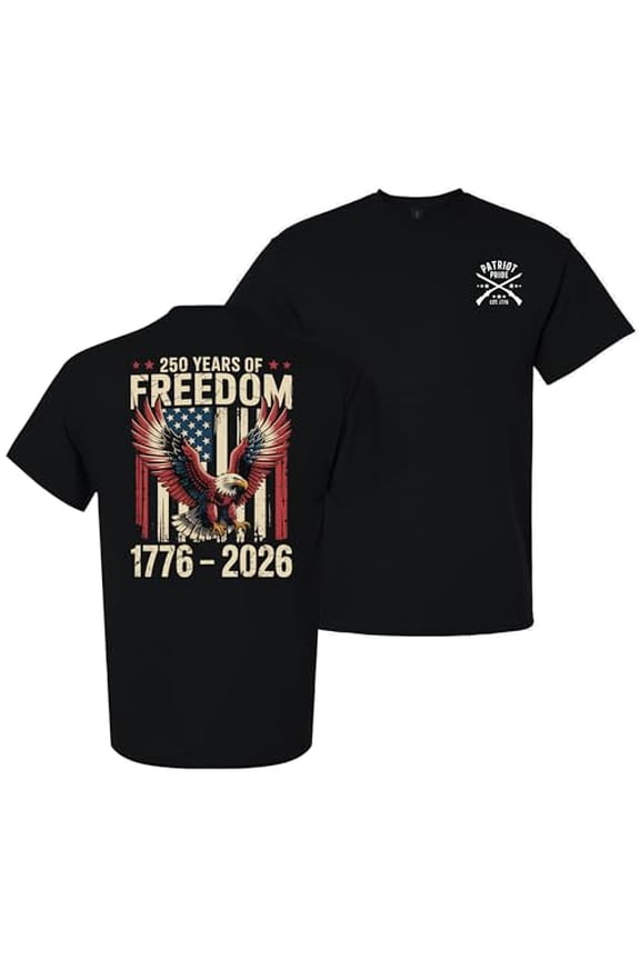 Patriot Pride Men’s T-Shirt – America's 250th Anniversary of Freedom, Soaring Eagle in Flag Design, Black, Large