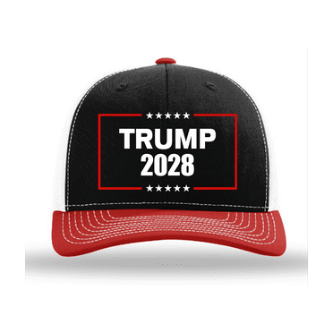Patriot Pride Men's Trump 2028 Stars Embroidered Snapback Trucker Hat - Mesh Back Design, Black/Red/White