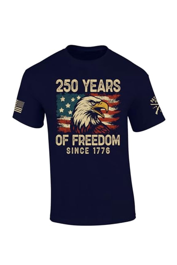 Patriot Pride Men's USA Eagle Distressed Flag 250 Years of Freedom Short Sleeve T-Shirt, Patriotic Shirts for Men, Navy-4X-Large