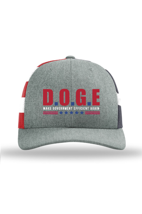 Patriot Pride Mens D.O.G.E Make Government Efficient Again Mesh Back Trucker Hat-Heather Grey/Flag