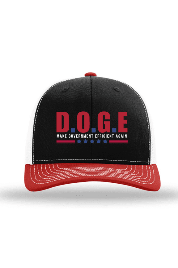 Patriot Pride Mens D.O.G.E Make Government Efficient Again Mesh Back Trucker Hat-Red/Black/White