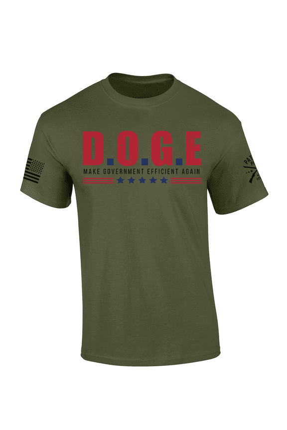 Patriot Pride Mens D.O.G.E Make Government Efficient Again Short Sleeve T-Shirt-Military Green-Large