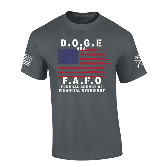 Patriot Pride Mens DOGE FAFO Federal Agency Of Financial Oversight Flag Short Sleeve Tshirt-Charcoal-X-Large