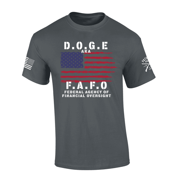 Patriot Pride Mens DOGE FAFO Federal Agency Of Financial Oversight Flag Short Sleeve Tshirt-Charcoal-X-Large