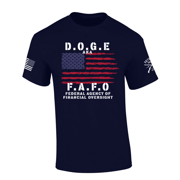 Patriot Pride Mens DOGE FAFO Federal Agency Of Financial Oversight Flag Short Sleeve Tshirt-Navy-XX-Large