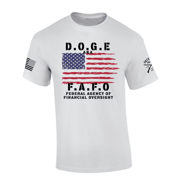 Patriot Pride Mens DOGE FAFO Federal Agency Of Financial Oversight Flag Short Sleeve Tshirt-White-Small