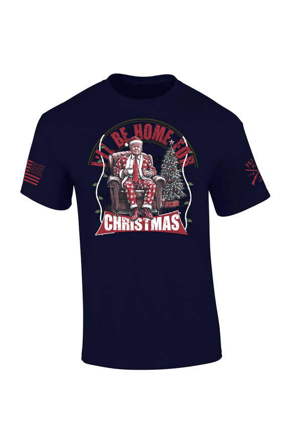 Patriot Pride Mens Festive Funny Trump I'll Be Home For Christmas Short Sleeve T-Shirt-Navy-Medium