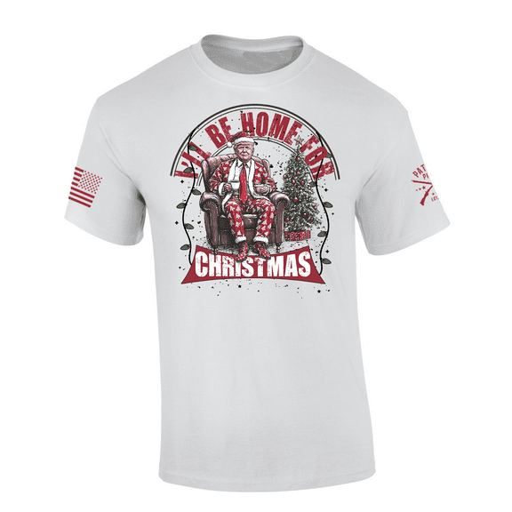 Patriot Pride Mens Festive Funny Trump I'll Be Home For Christmas Short Sleeve T-Shirt-White-X-Large