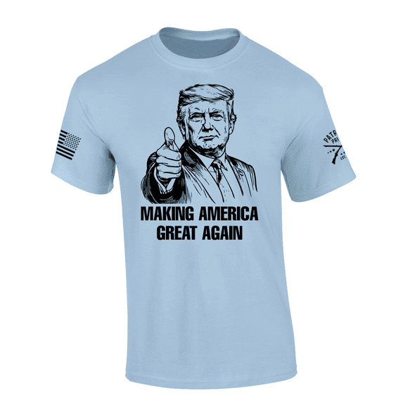 Patriot Pride Mens Funny Trump Pointing Making America Great Again MAGA Short Sleeve Tshirt-Light Blue-Large
