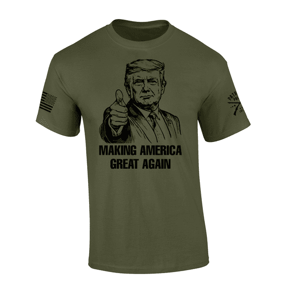 Patriot Pride Mens Funny Trump Pointing Making America Great Again MAGA Short Sleeve Tshirt-Military Green-Large