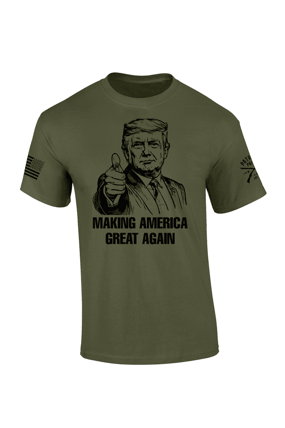 Patriot Pride Mens Funny Trump Pointing Making America Great Again MAGA Short Sleeve Tshirt-Military Green-Large