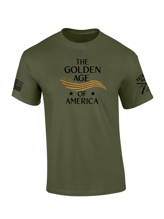 Patriot Pride Mens Golden Wavy Flag The Golden Age Of American Short Sleeve T-Shirt-Military-medium