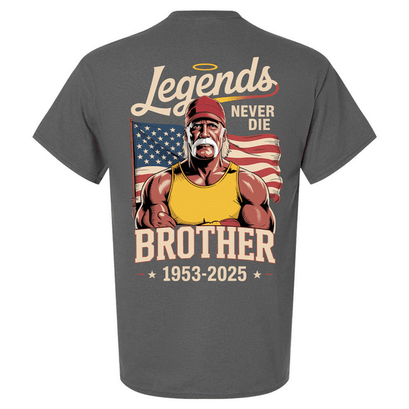 Patriot Pride Mens Graphic T-Shirt - Legends Never Die, Brother RIP Hogan 1953-2025 Design-Charcoal-medium