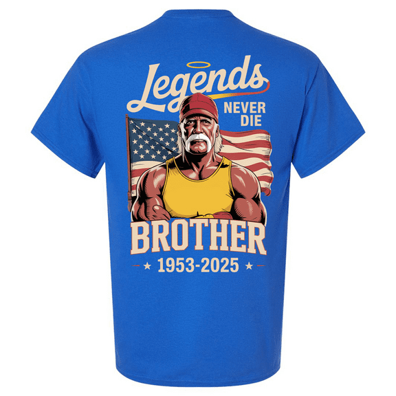 Patriot Pride Mens Graphic T-Shirt - Legends Never Die, Brother RIP Hogan 1953-2025 Design-Royal-4xl