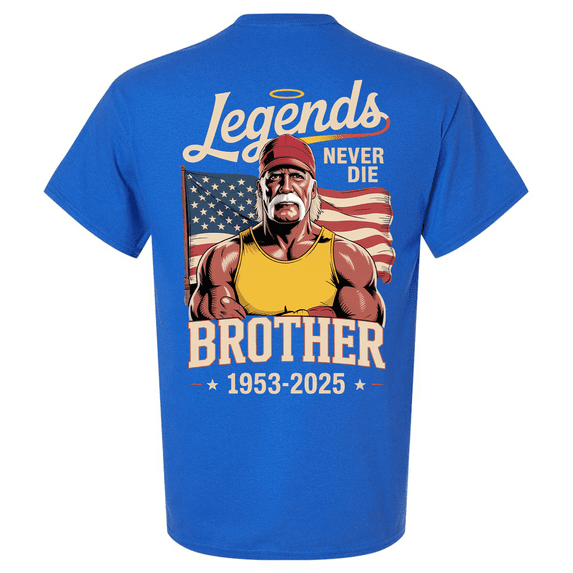 Patriot Pride Mens Graphic T-Shirt - Legends Never Die, Brother RIP Hogan 1953-2025 Design-Royal-large