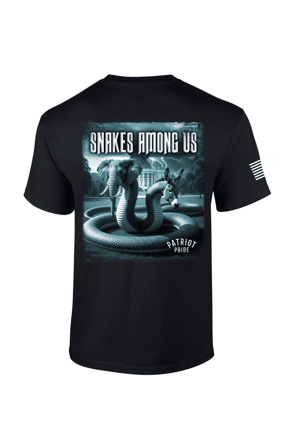 Patriot Pride Mens Graphic T-Shirt - Republican Elephant and Democrat Donkey, Snakes Among Us Design-Black-xl