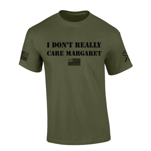 Patriot Pride Mens I Don't Really Care Margaret Distressed Flag Short Sleeve T-Shirt-Military Green-XX-Large