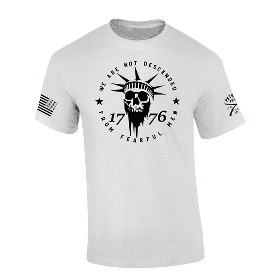 Patriot Pride Mens Political Grunge Liberty Skull Not Fearful Men 1776 Short Sleeve T-Shirt-White-Large