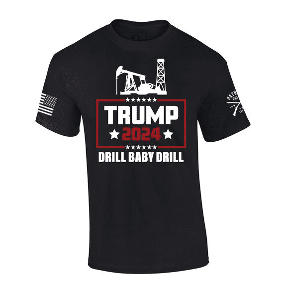 Patriot Pride Mens Political Trump 2024 Oil Rig Drill Baby Drill Short Sleeve T-Shirt-Black-Medium