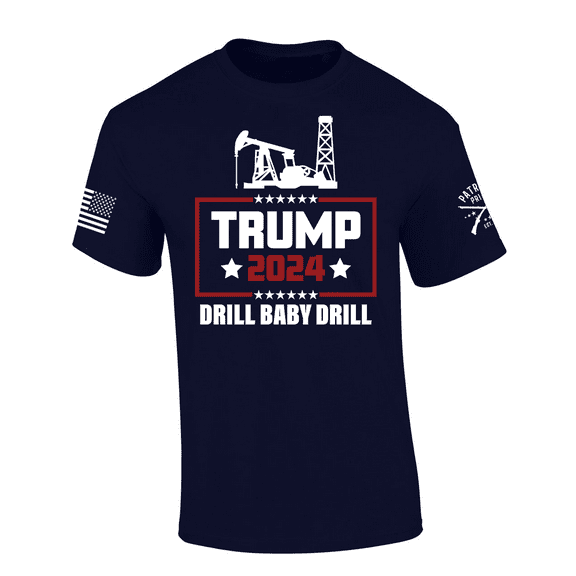 Patriot Pride Mens Political Trump 2024 Oil Rig Drill Baby Drill Short Sleeve T-Shirt-Navy-Small