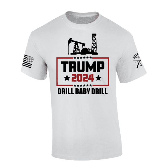 Patriot Pride Mens Political Trump 2024 Oil Rig Drill Baby Drill Short Sleeve T-Shirt-White-X-Large