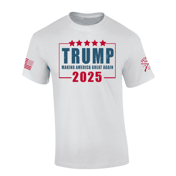 Patriot Pride Mens Trump Box Stars Making America Great Again 2025 Short Sleeve Tshirt-White-Large