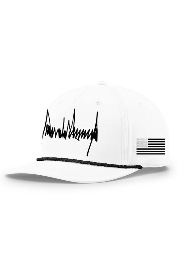 Patriot Pride Mens Trump Hat Donald Trump Signature Flag 45-47 Snapback Rope Hat, White/Black Rope