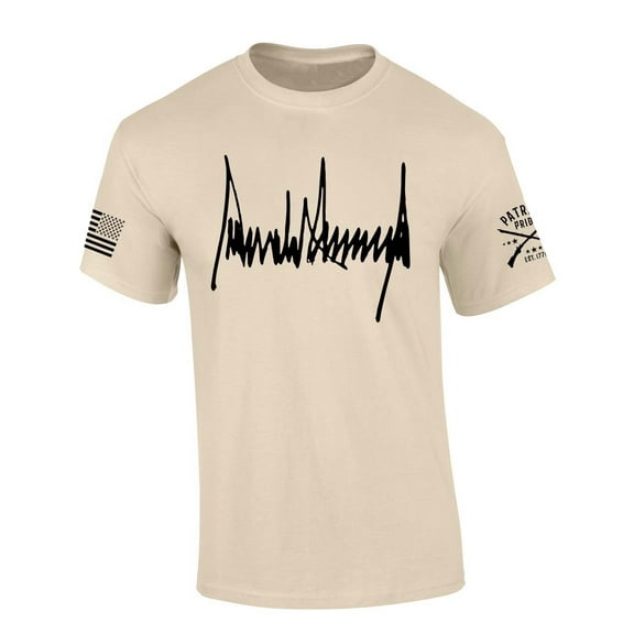 Patriot Pride Mens Trump Tshirt Donald Trump Signature American Flag Short Sleeve T-shirt-Sand-small