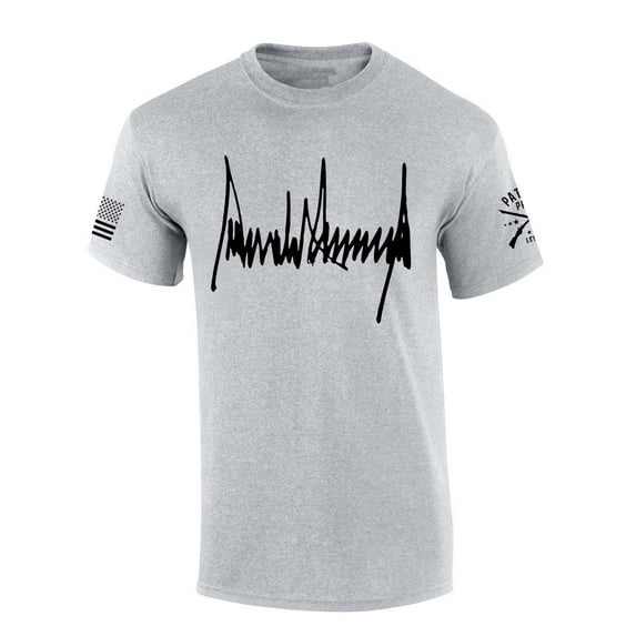 Patriot Pride Mens Trump Tshirt Donald Trump Signature American Flag Short Sleeve T-shirt-Sports Grey-xxl