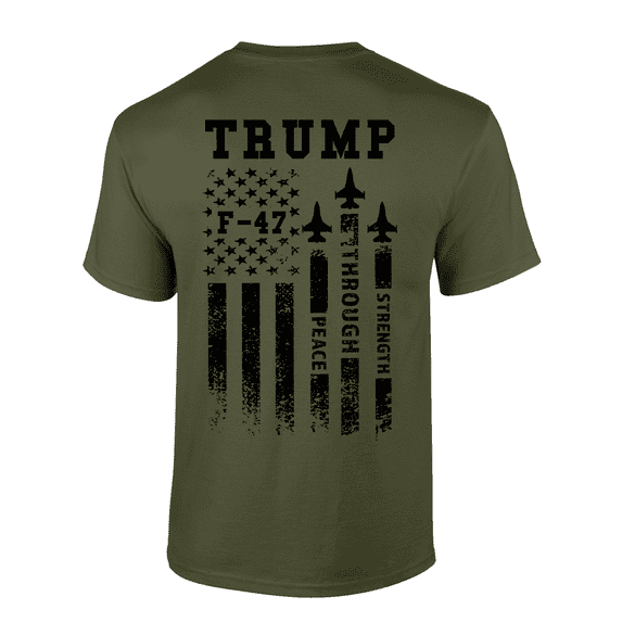 Patriot Pride Peace Through Strength American Flag F-47 Fighter Jet Mens Short-Sleeve T-Shirt-Military-large