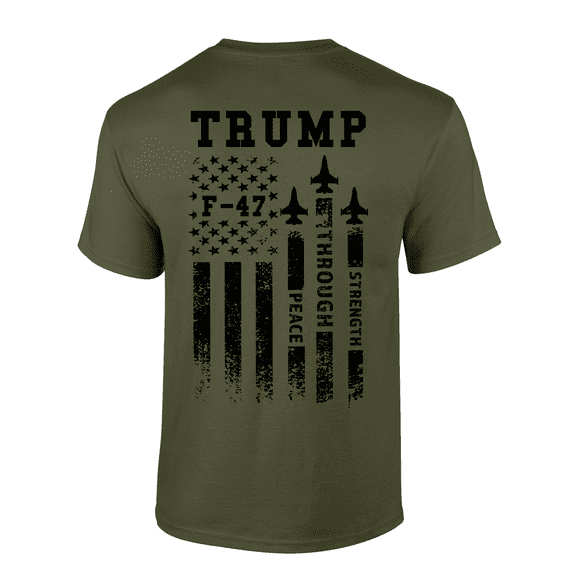 Patriot Pride Peace Through Strength American Flag F-47 Fighter Jet Mens Short-Sleeve T-Shirt-Military-large