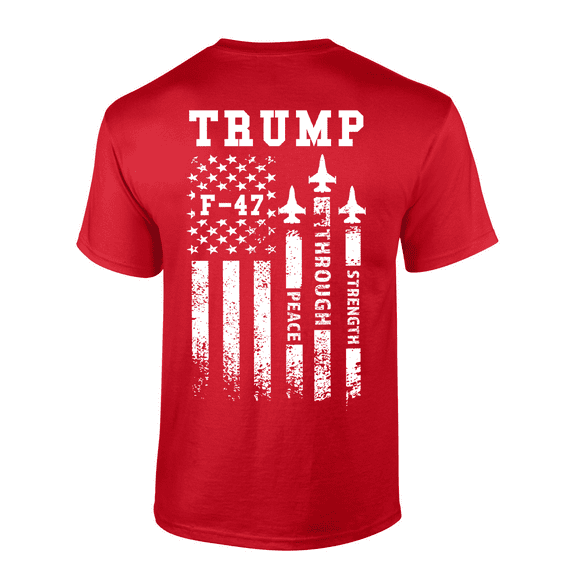 Patriot Pride Peace Through Strength American Flag F-47 Fighter Jet Mens Short-Sleeve T-Shirt-Red-small
